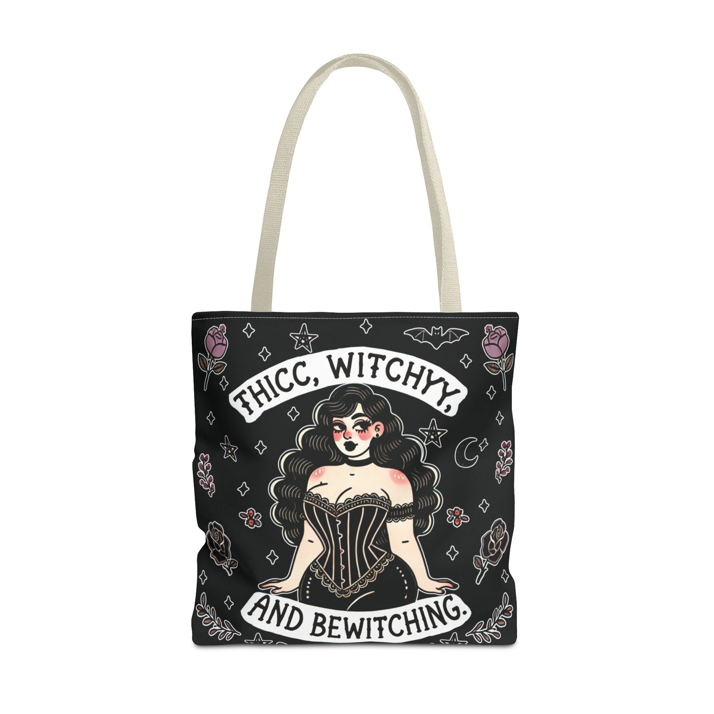 🧹 “Thicc Witchyy” Tote Bag – Black (18x18)