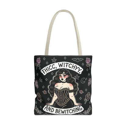 🧹 “Thicc Witchyy” Tote Bag – Black (18x18)