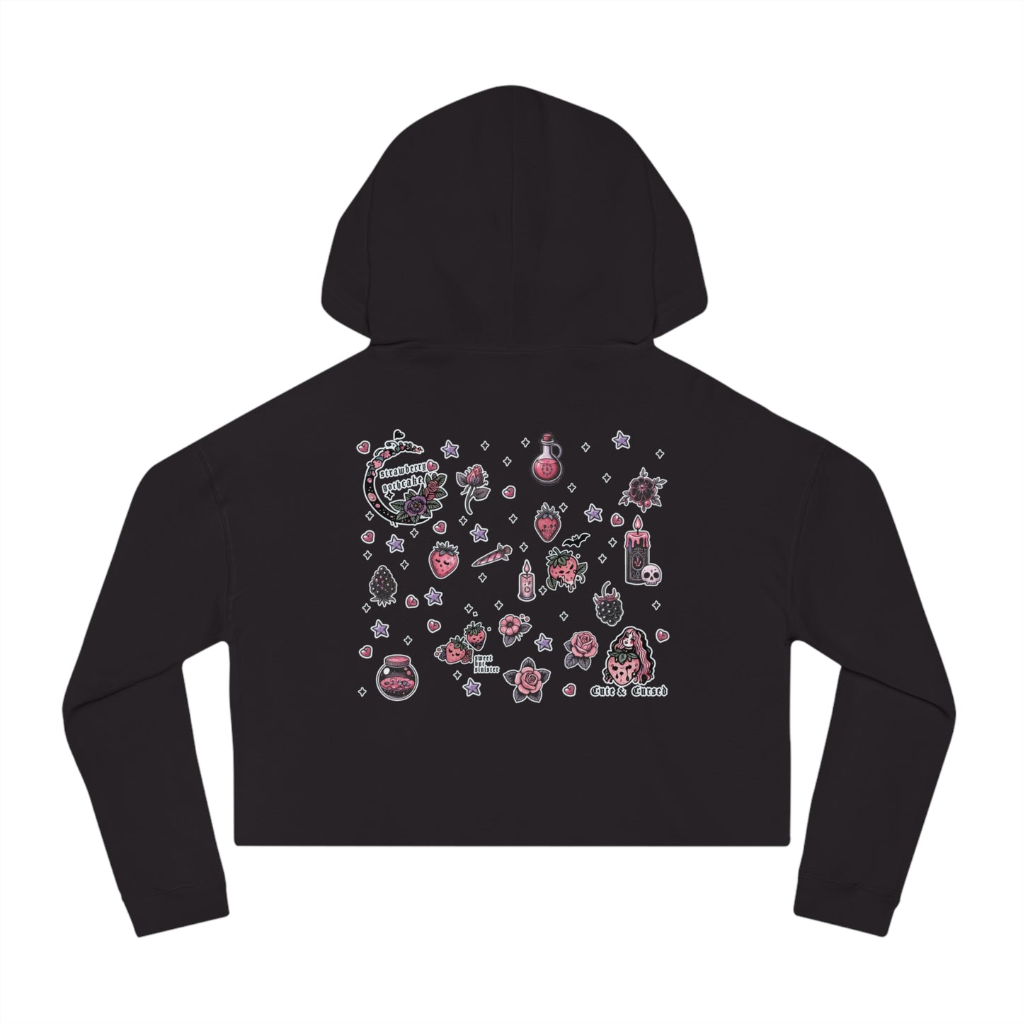🍓“Berry Bewitched” Cropped Hooded Sweatshirt — juicy, hexed, and laced with dark sweetness 🔮🖤✨