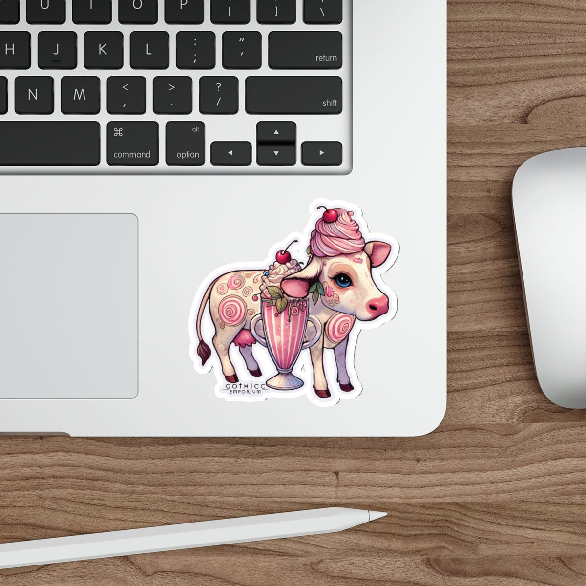 “Milkshake Cow” Die-Cut Vinyl Sticker — udderly unhinged and cute to curse 🐄🍓🖤