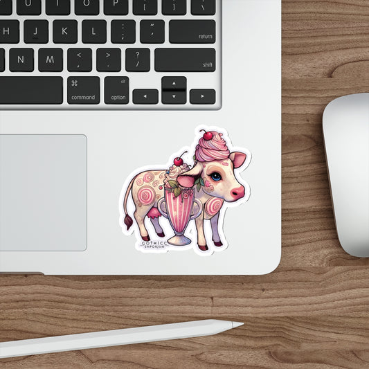 “Milkshake Cow” Die-Cut Vinyl Sticker — udderly unhinged and cute to curse 🐄🍓🖤
