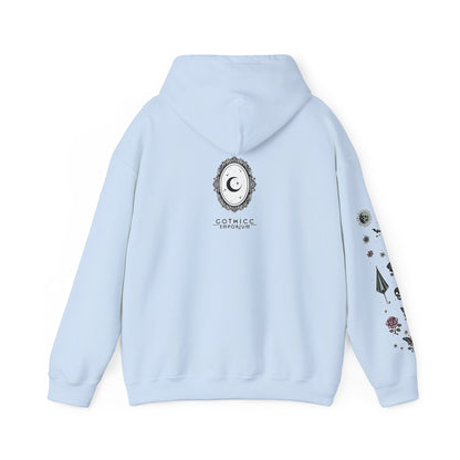 🕷️“Summer Goth Thicc” Unisex Heavy Blend™ Hooded Sweatshirt — hot, haunted, and too bold to melt 🖤🌞🕶️🕷️