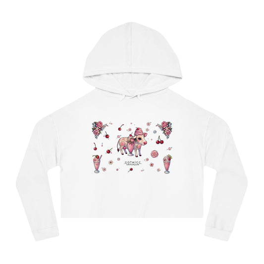 🍓“Milkshake Cow” Cropped Hooded Sweatshirt — thick-cut charm with a mooo-dy twist 🐄🥤🖤✨