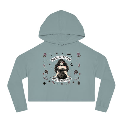 🌙 “Thicc Witchyy” Cropped Hooded Sweatshirt — cropped, curvy, and conjuring chaos 🖤🕯️✨