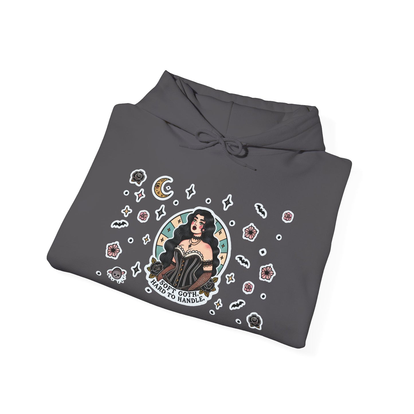 🕸️“Soft Goth” Unisex Heavy Blend™ Hooded Sweatshirt — dreamy, deadly, and not here to be tamed 🖤🌙🕸️✨