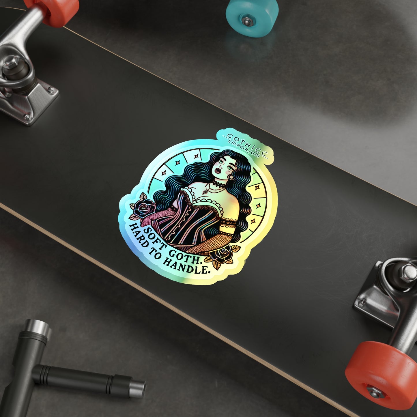 “Soft Goth” Holographic Die-Cut Sticker — pastel gloom with a glittering edge 🌸🌈🖤✨