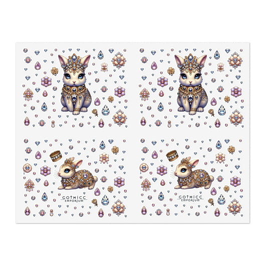 “Jeweled Bunny” Sticker Sheet – 11x8.5 — sparkly, sly, and dangerously adorable 🐰💎🖤✨