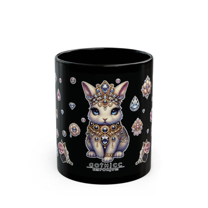 “Jeweled Bunny” Black Mug – 11oz & 15oz — sweet sips with sharp sparkle 🐰💅💎🖤