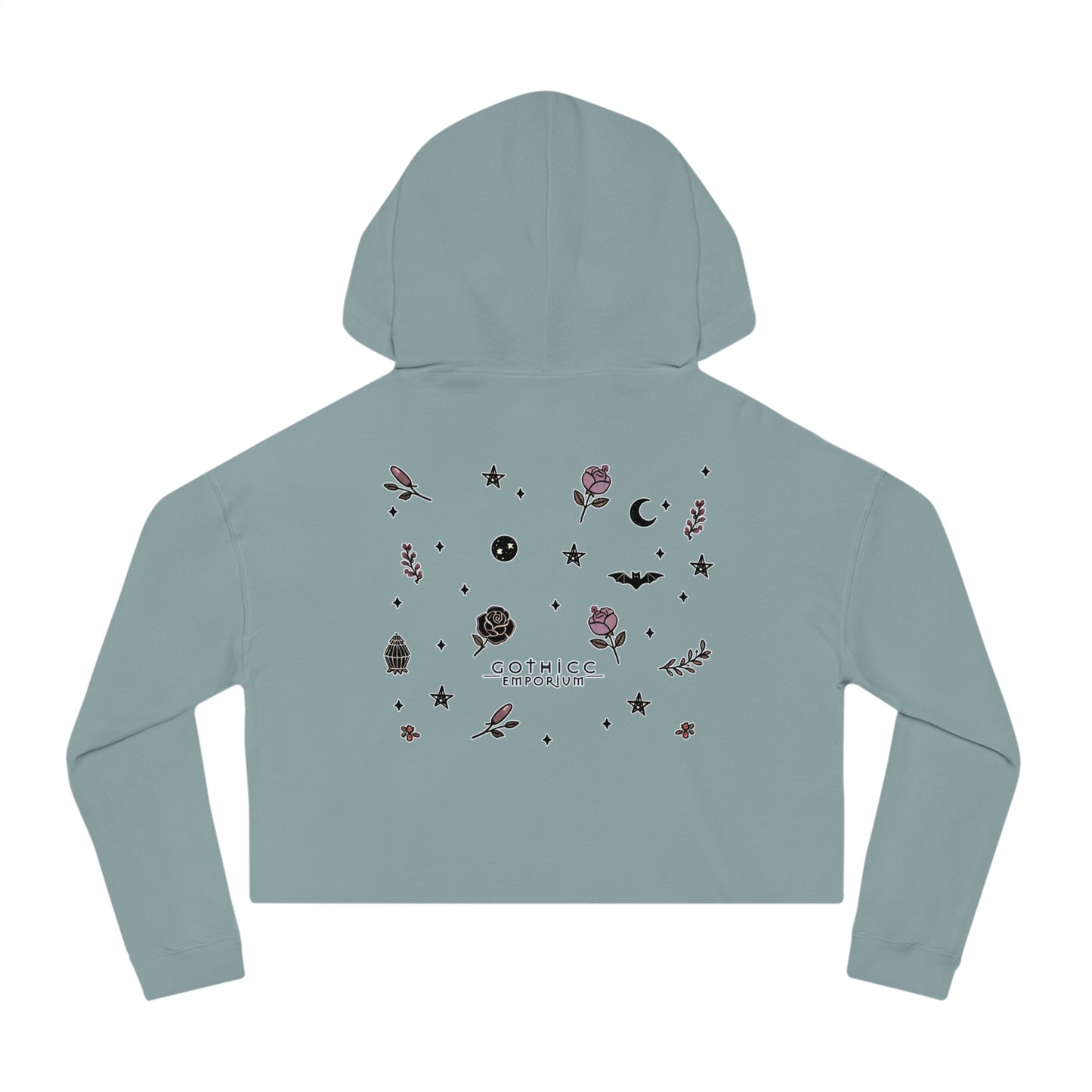 🌙 “Thicc Witchyy” Cropped Hooded Sweatshirt — cropped, curvy, and conjuring chaos 🖤🕯️✨
