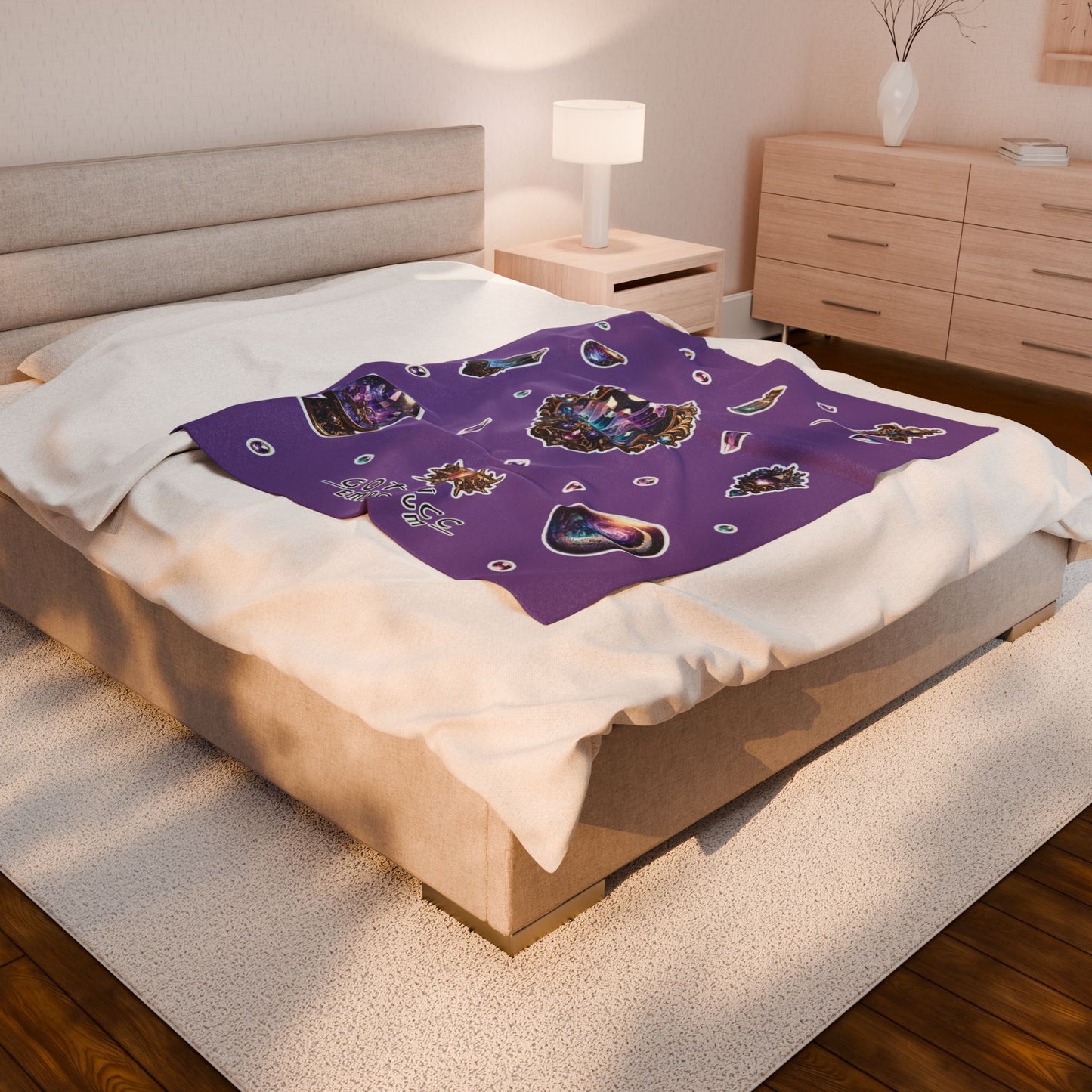 "Crystal Gem" Velveteen Plush Blanket in purple