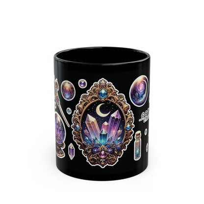 “Crystal Gem” Black Mug (11oz & 15oz) — mystical, moody, and made for magic sips 💎☕🌑✨