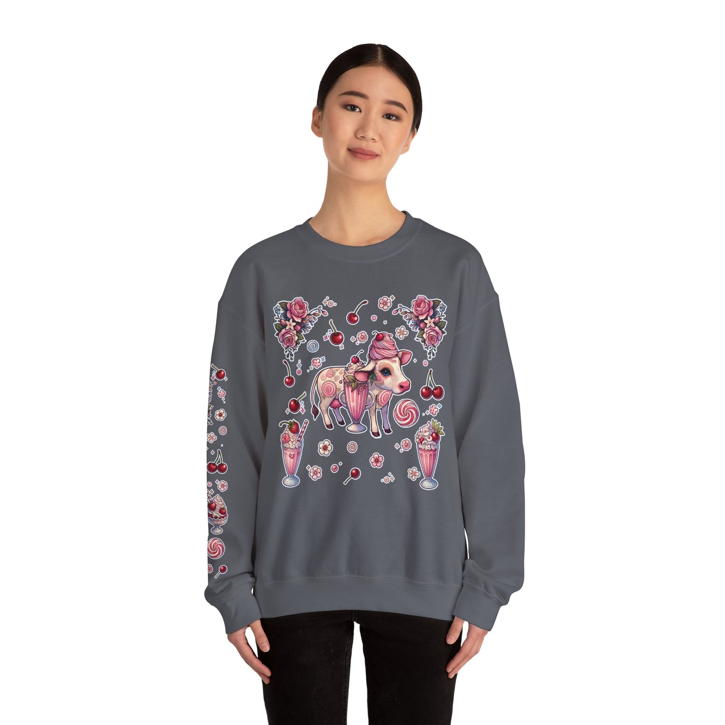 “Milkshake Cow” Unisex Heavy Blend™ Crewneck Sweatshirt — thick-cut comfort with dairy-core drip 🐄🥤🖤✨