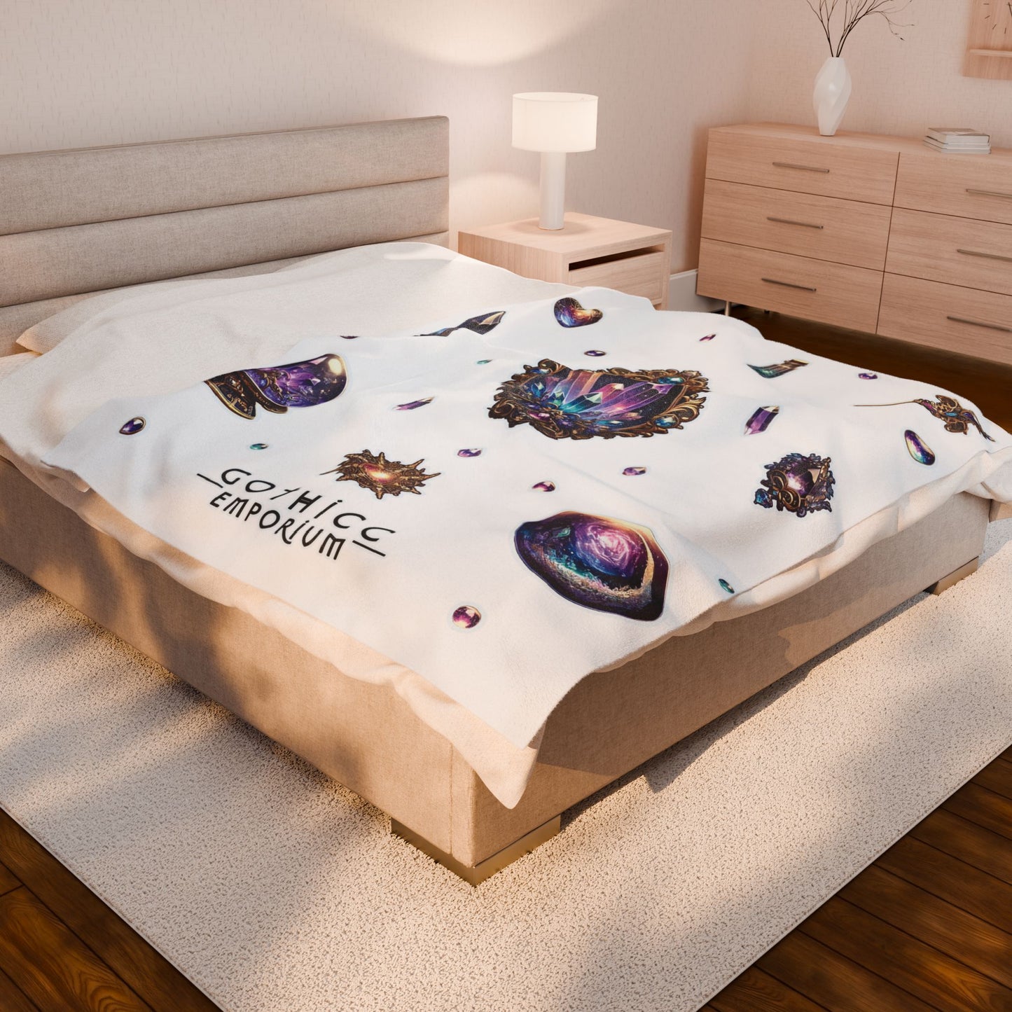 "Crystal Gem" Velveteen Plush Blanket in White