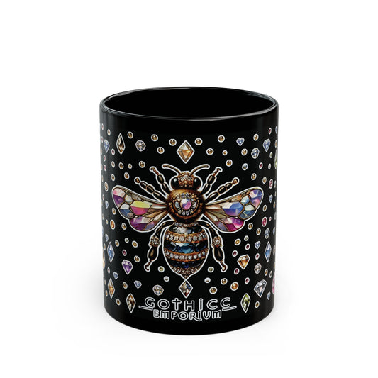 “BEEJEWEL” Black Mug (11oz & 15oz) — sweet, sharp, and brewed to buzz 🐝💎☕🖤