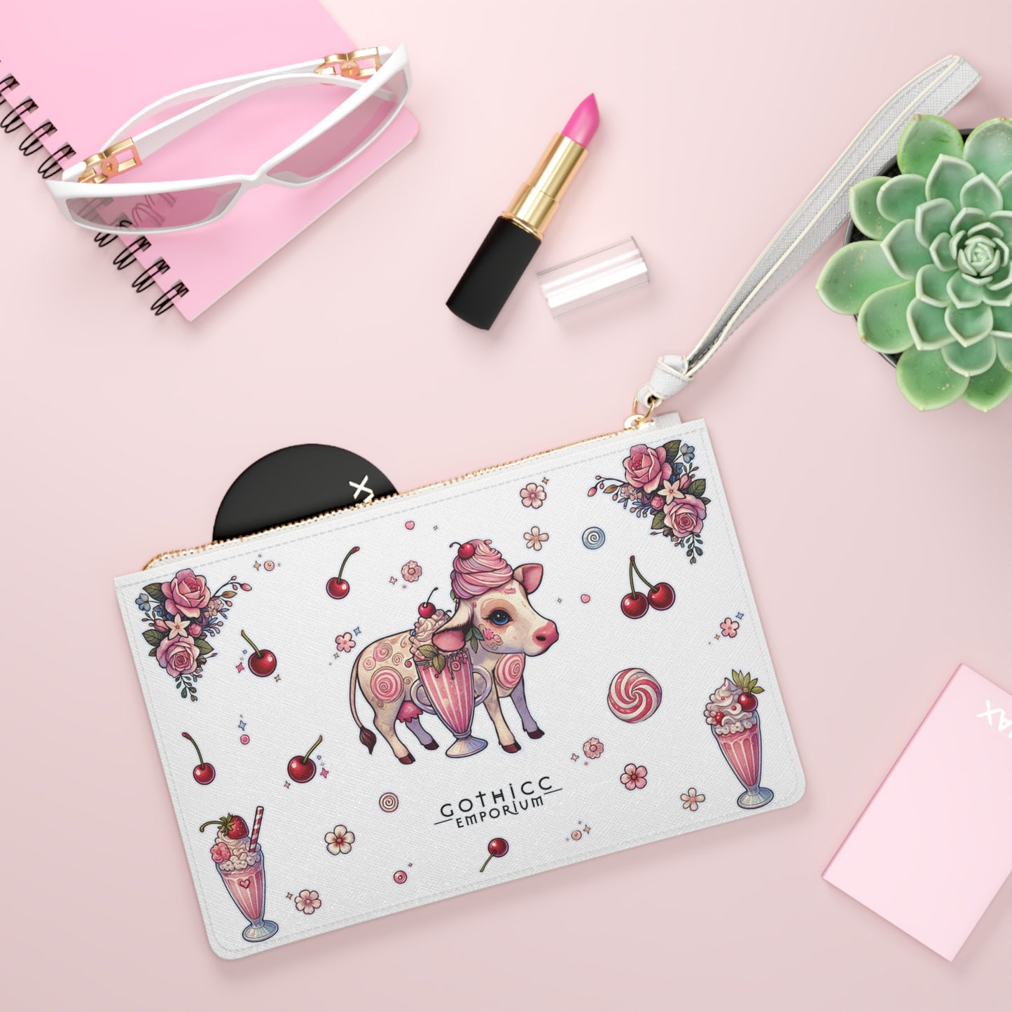 "Milkshake Cow" Clutch Bag in White