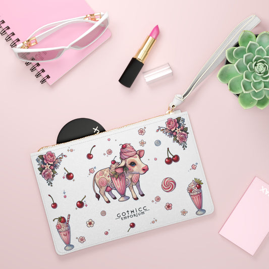 "Milkshake Cow" Clutch Bag in White
