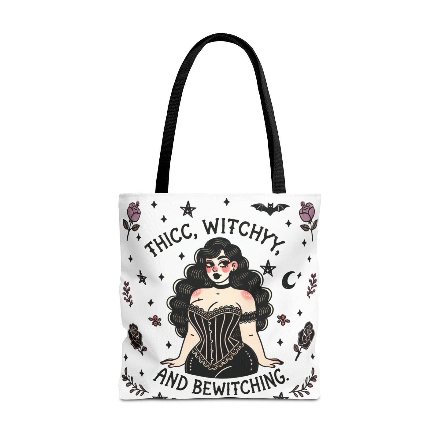 🧹 “Thicc Witchyy” Tote Bag – White (18x18)