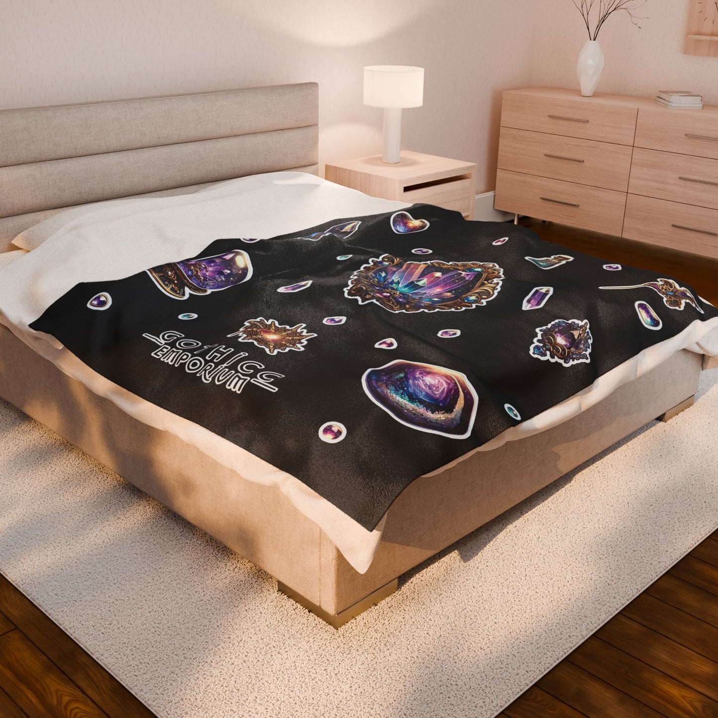 "Crystal Gem" Velveteen Plush Blanket in Black
