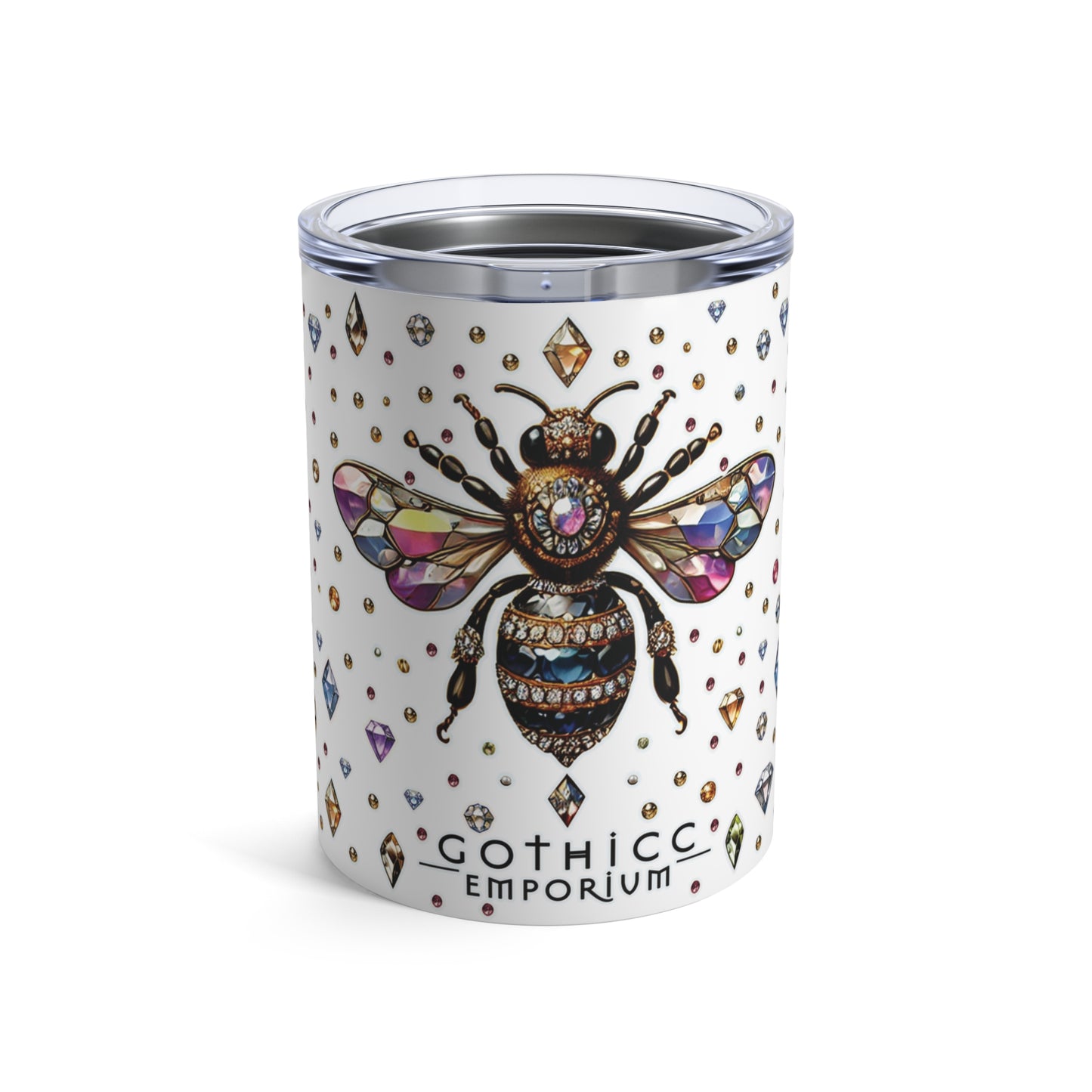 “BEEJEWEL” Tumbler – 10oz in White — buzzing, bold, and built to sip with sting 🐝💎🥤🖤