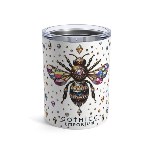 “BEEJEWEL” Tumbler – 10oz in White — buzzing, bold, and built to sip with sting 🐝💎🥤🖤