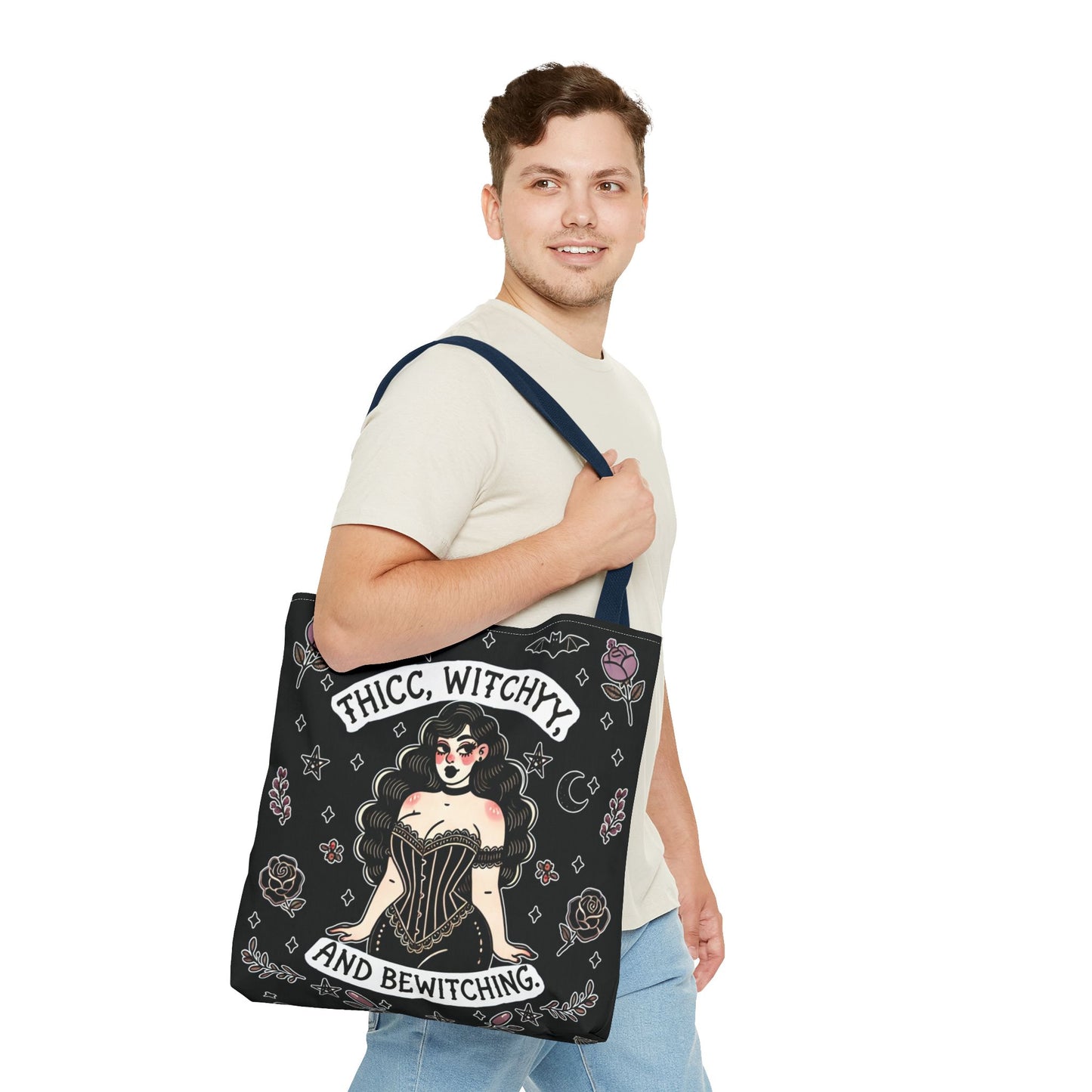 🧹 “Thicc Witchyy” Tote Bag – Black (18x18)