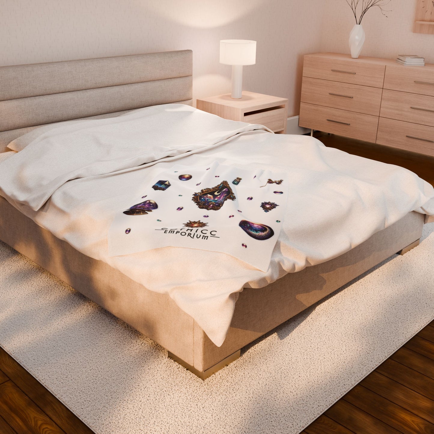 "Crystal Gem" Velveteen Plush Blanket in White