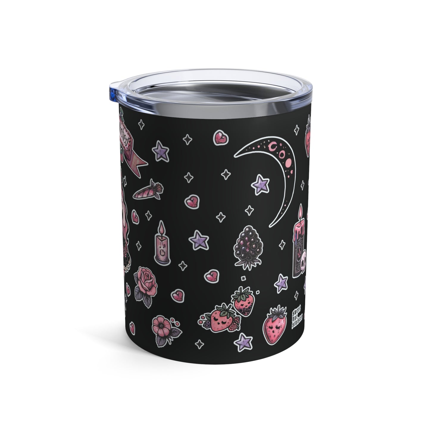 “Berry Bewitched” Tumbler – 10oz in black— juicy, spellbound, and brewed for dark enchantment 🍓🔮🖤✨