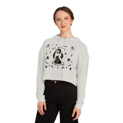 🌙 “Thicc Witchyy” Cropped Hooded Sweatshirt — cropped, curvy, and conjuring chaos 🖤🕯️✨