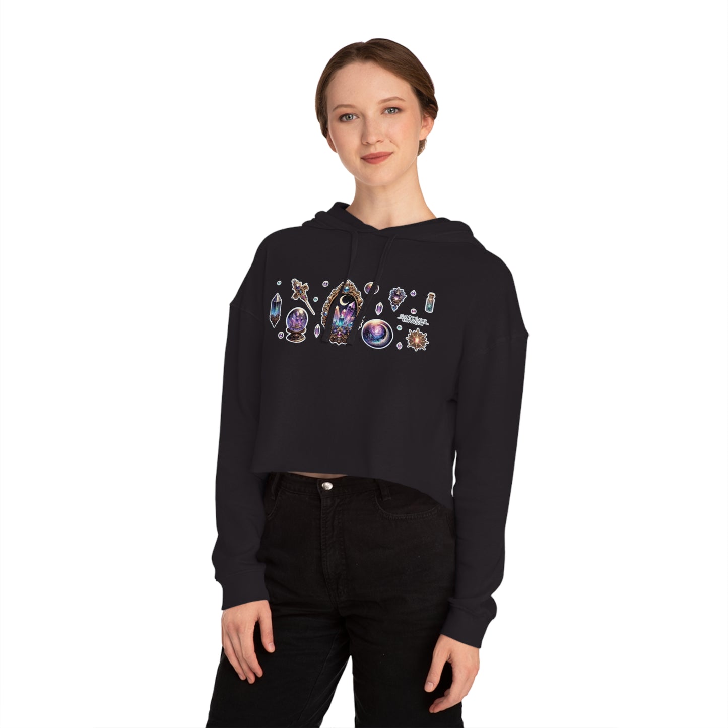 🔮 “Crystal Gem” Cropped Hooded Sweatshirt — glowing, grounded, and glam in every layer 💎🌙🖤✨