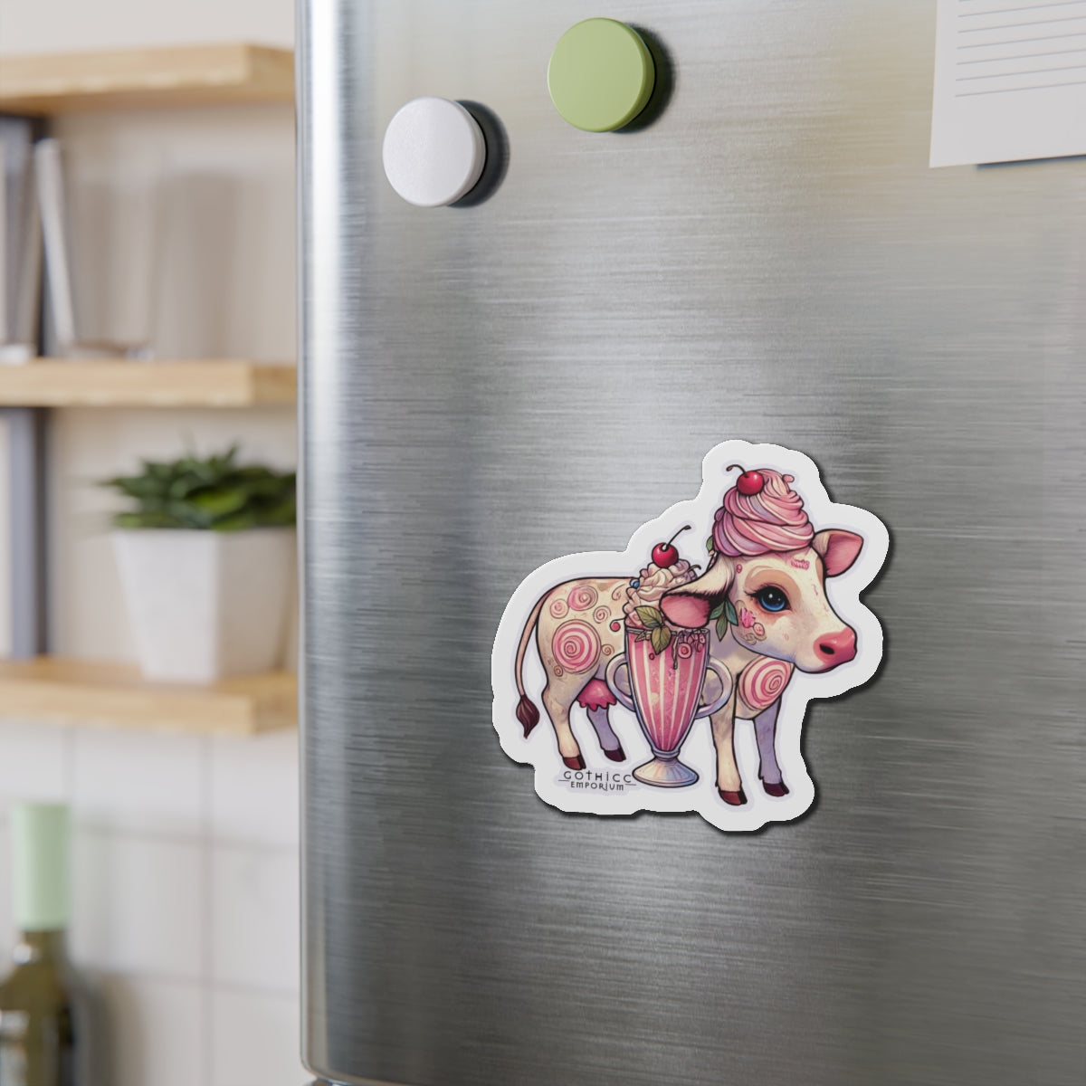 “Milkshake Cow” Die-Cut Magnet — thicc, magnetic, and dairy with a dark side 🐄🖤🥤✨