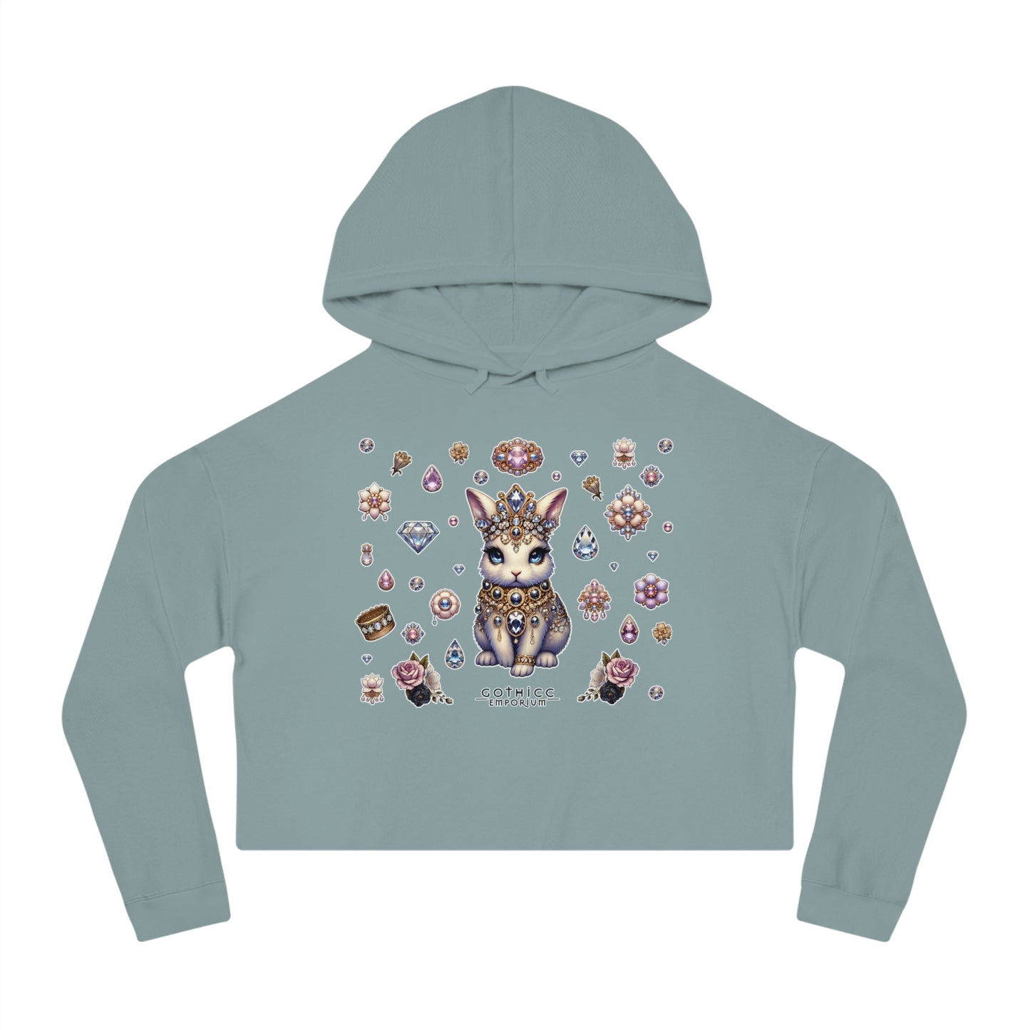 🐰“Jeweled Bunny” Cropped Hooded Sweatshirt — cute, cutthroat, and covered in crystals 🐰💎🖤✨