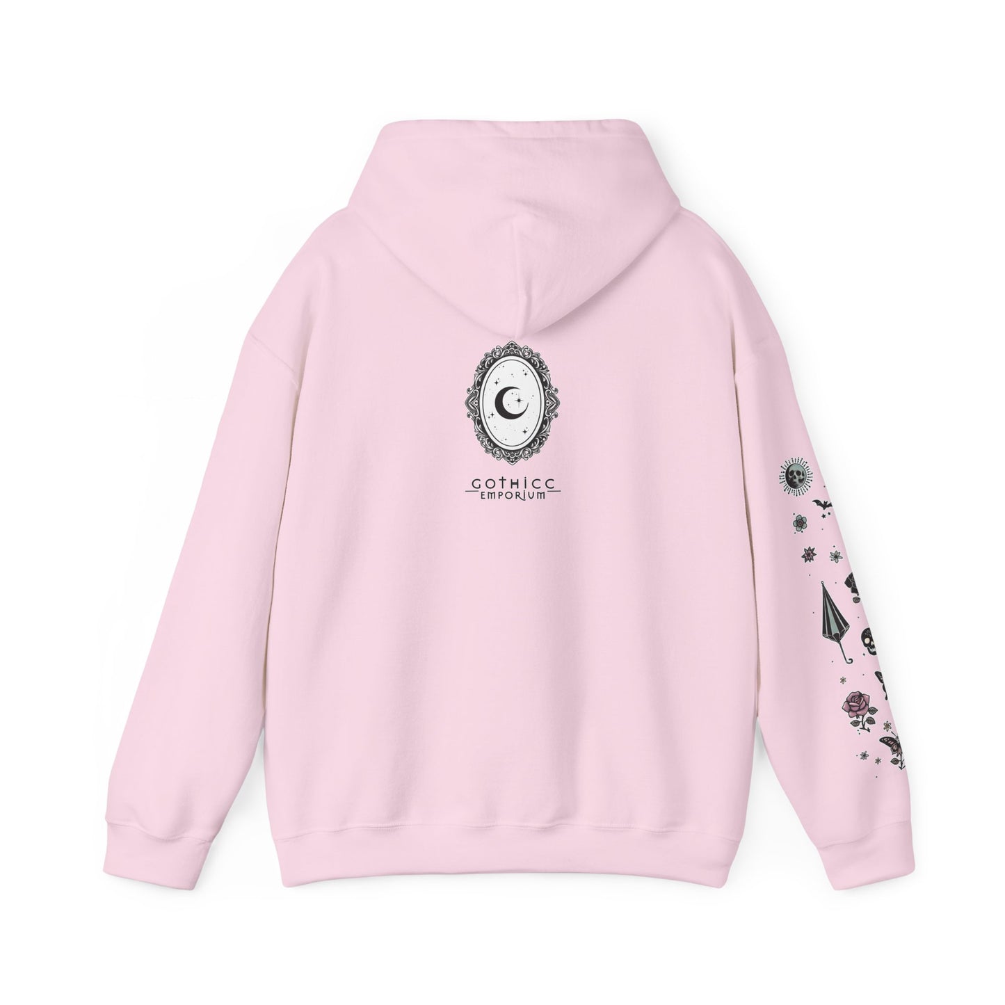 🕷️“Summer Goth Thicc” Unisex Heavy Blend™ Hooded Sweatshirt — hot, haunted, and too bold to melt 🖤🌞🕶️🕷️