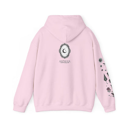 🕷️“Summer Goth Thicc” Unisex Heavy Blend™ Hooded Sweatshirt — hot, haunted, and too bold to melt 🖤🌞🕶️🕷️