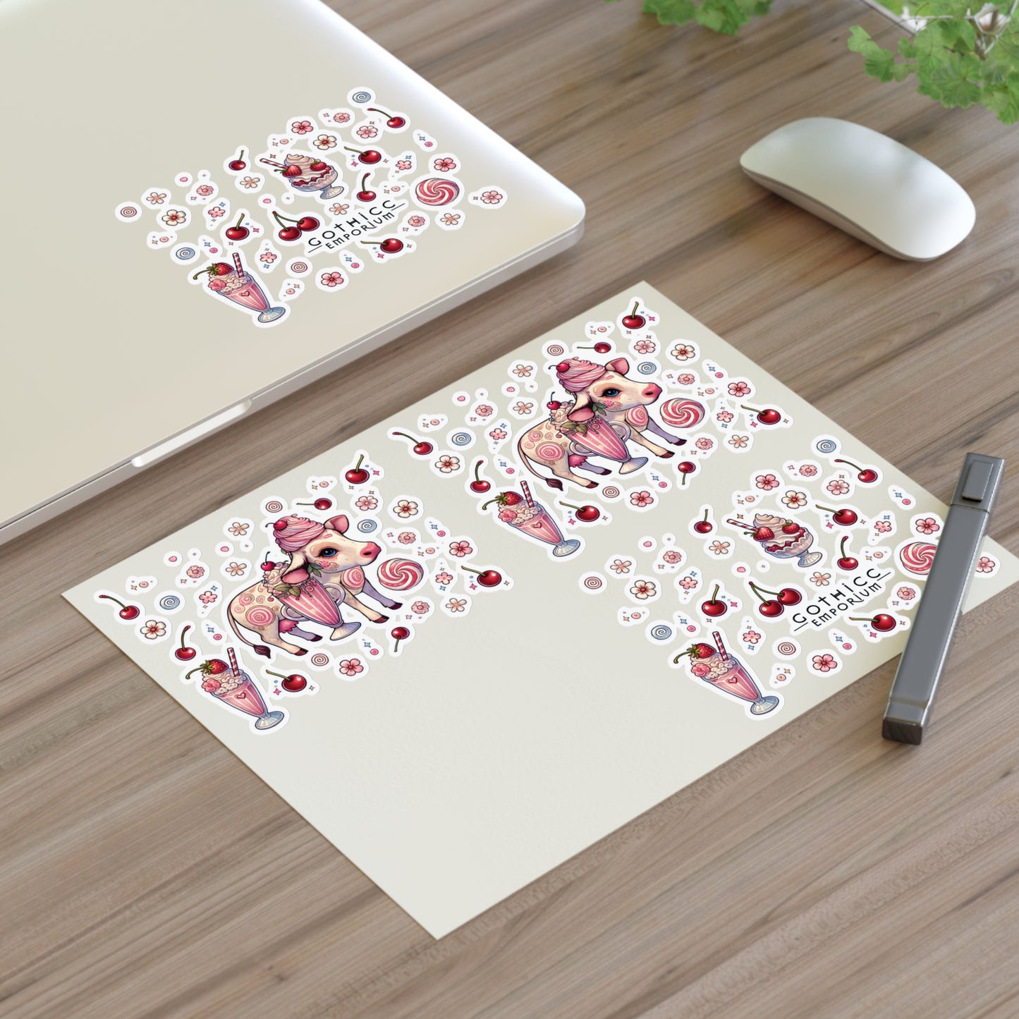 “Milkshake Cow” Sticker Sheet – 11x8.5 — sweet udderly unhinged 🐄🖤🍓👻