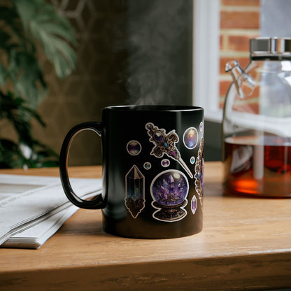 “Crystal Gem” Black Mug (11oz & 15oz) — mystical, moody, and made for magic sips 💎☕🌑✨