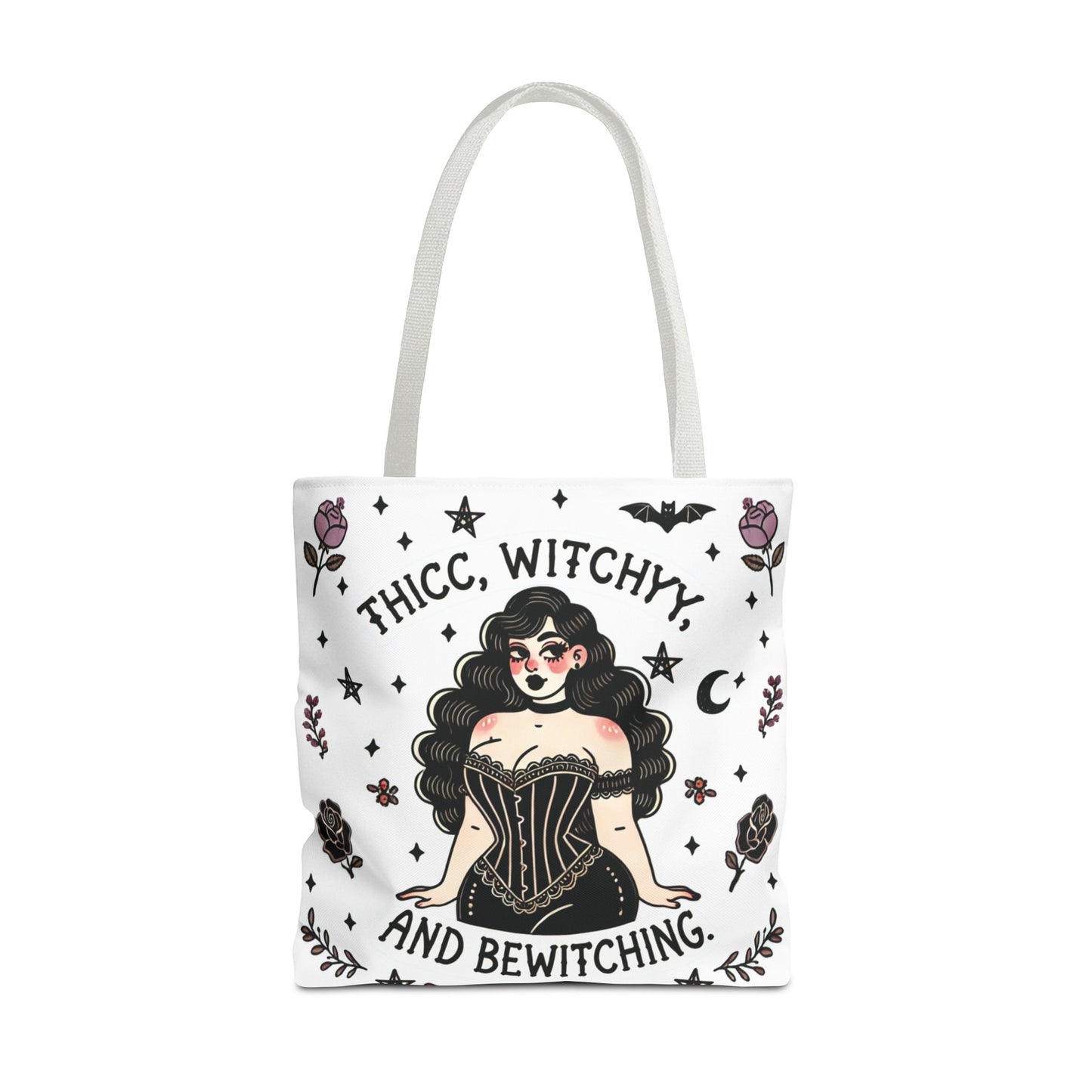 🧹 “Thicc Witchyy” Tote Bag – White (18x18)