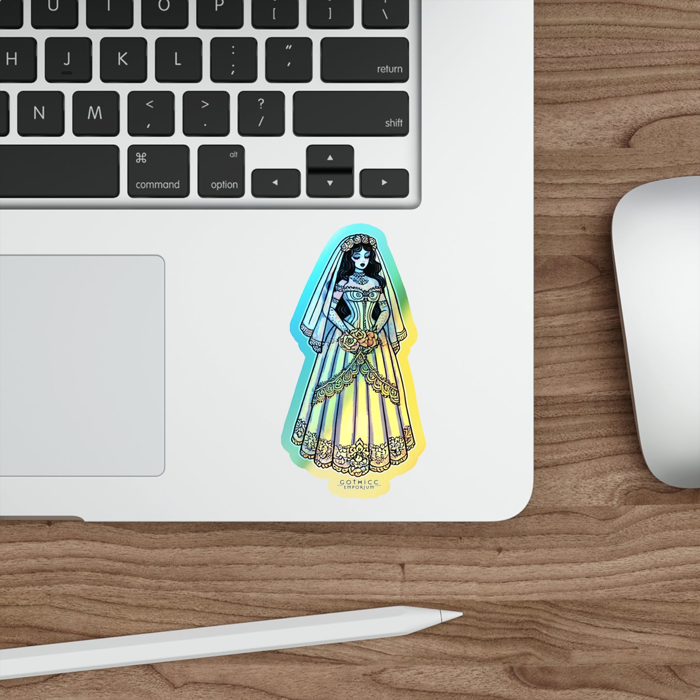 “Bride” Holographic Die-Cut Sticker — glam, ghoul, and ready to wed 🖤💍🌈👰‍♀️