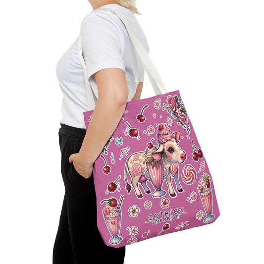 🖤“Milkshake Cow” Tote Bag in Pink — thicc, sweet, and built to carry drama 🐄🛍️🍓