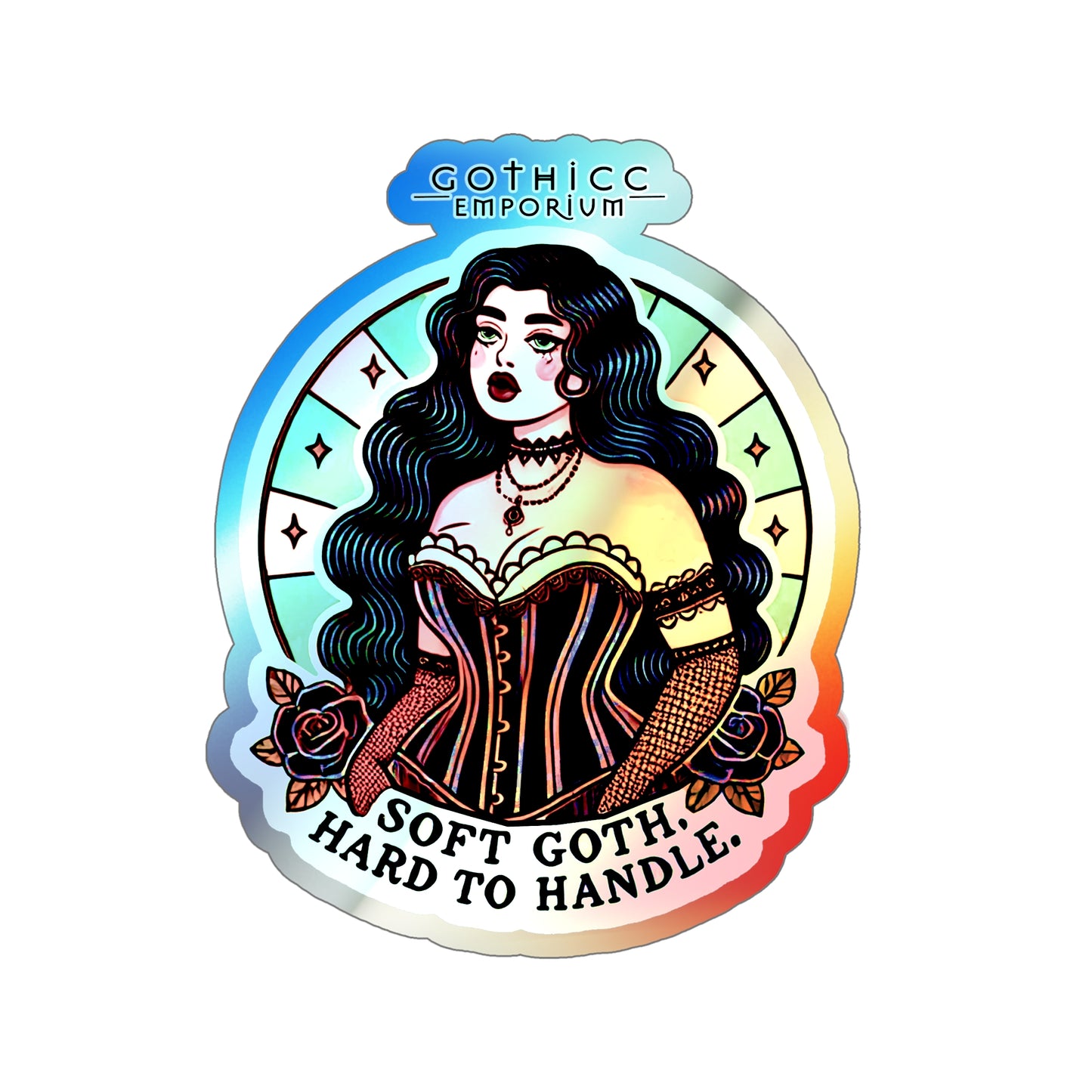 “Soft Goth” Holographic Die-Cut Sticker — pastel gloom with a glittering edge 🌸🌈🖤✨