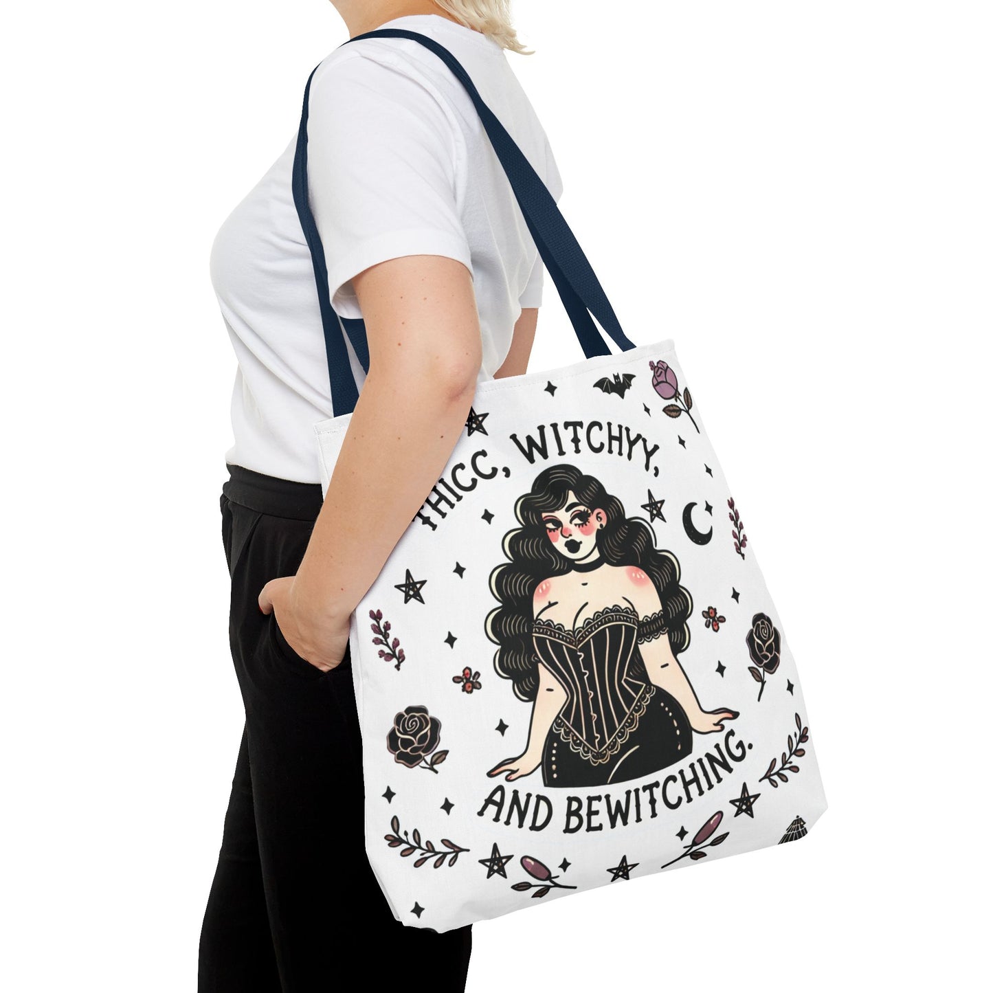 🧹 “Thicc Witchyy” Tote Bag – White (18x18)