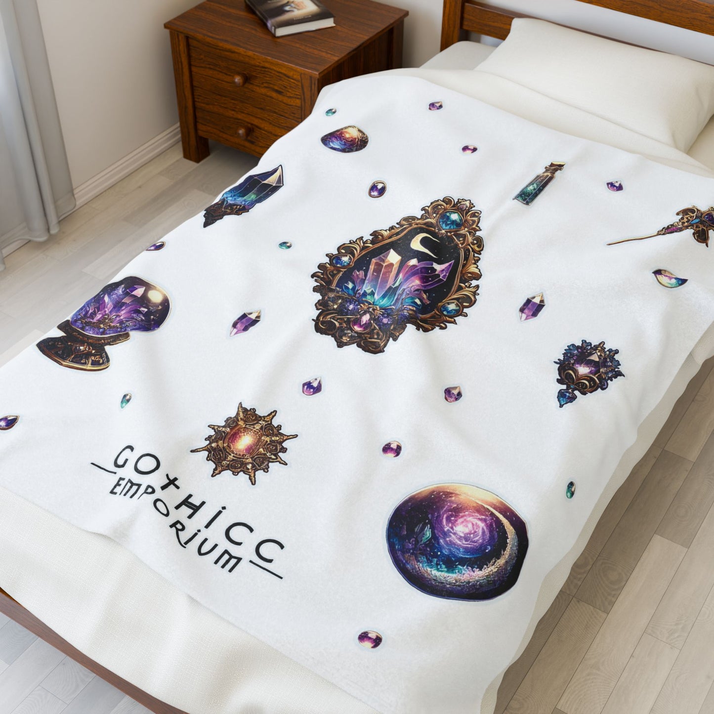 "Crystal Gem" Velveteen Plush Blanket in White