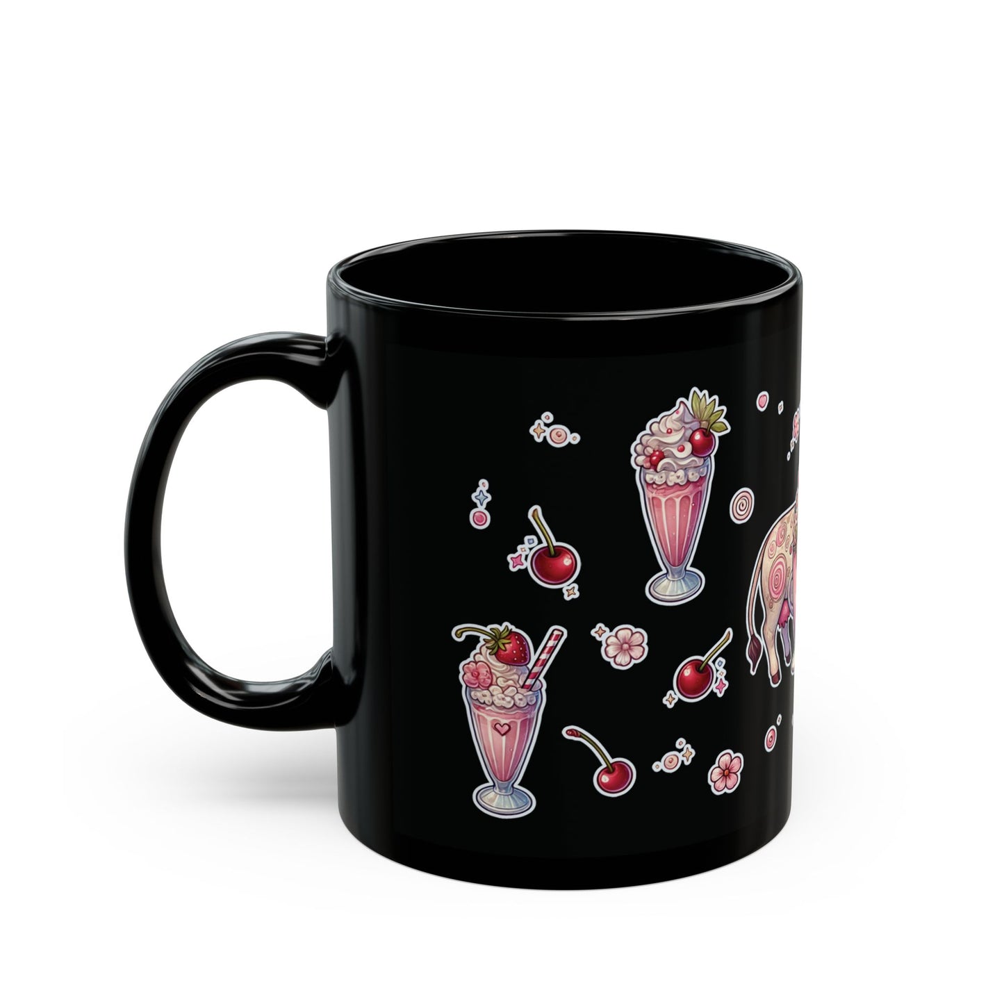“Milkshake Cow” Black Mug – 11oz & 15oz — sweet, savage, and made to stir the pot 🐄💅🥤🖤