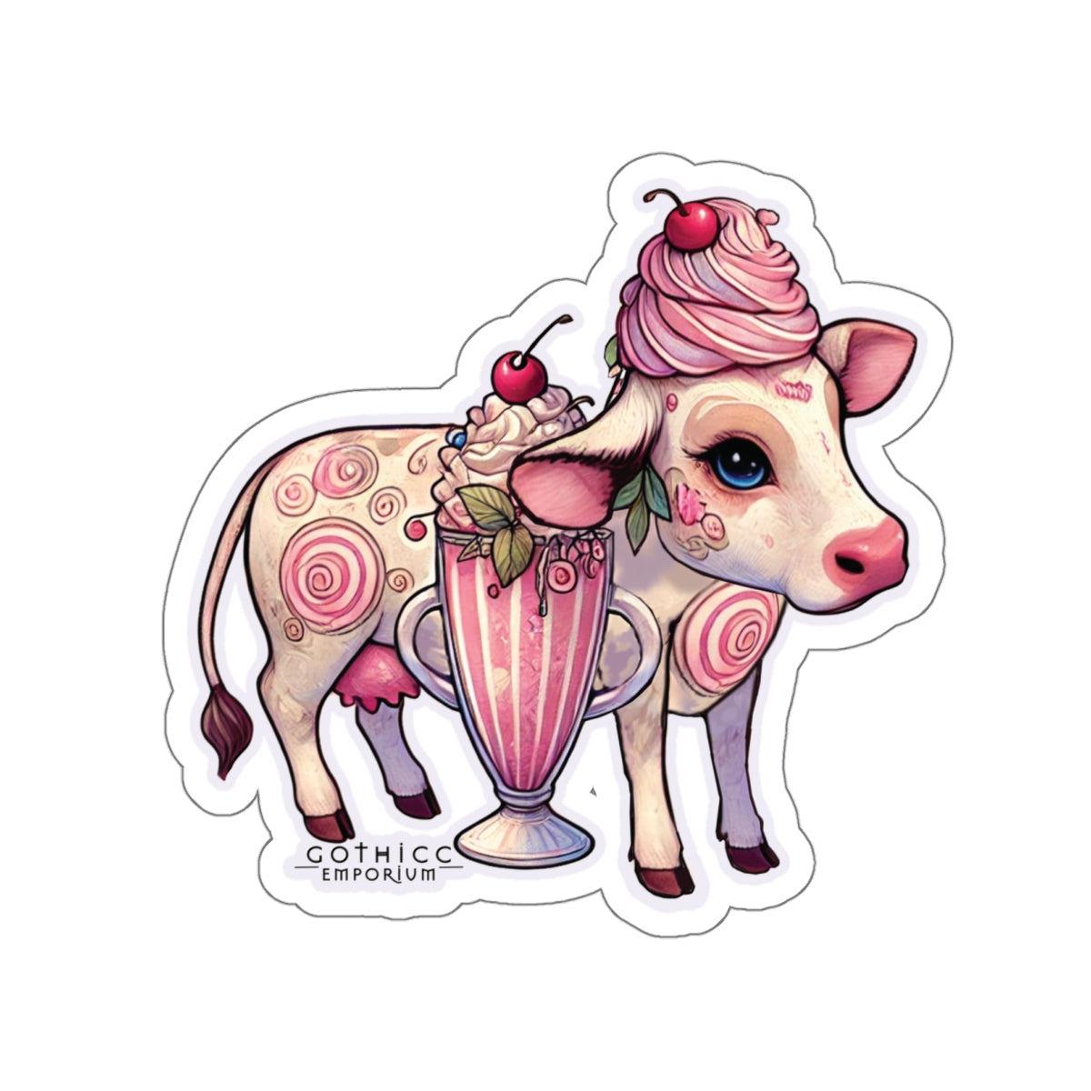 “Milkshake Cow” Die-Cut Vinyl Sticker — udderly unhinged and cute to curse 🐄🍓🖤