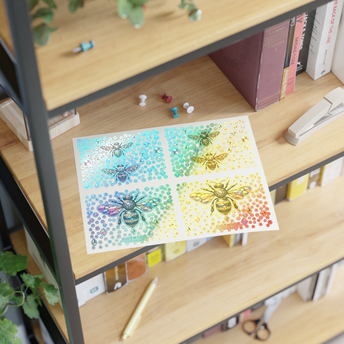 “BEEJEWEL” Holographic Sticker Sheet – 11x8.5 — glammed-up hive magic with a sting 🐝💎🌈🖤