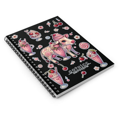“Milkshake Cow” Spiral Notebook – Ruled Line in Black — thick thoughts, creamy chaos, and pages full of attitude 🐄📓🍓🖤
