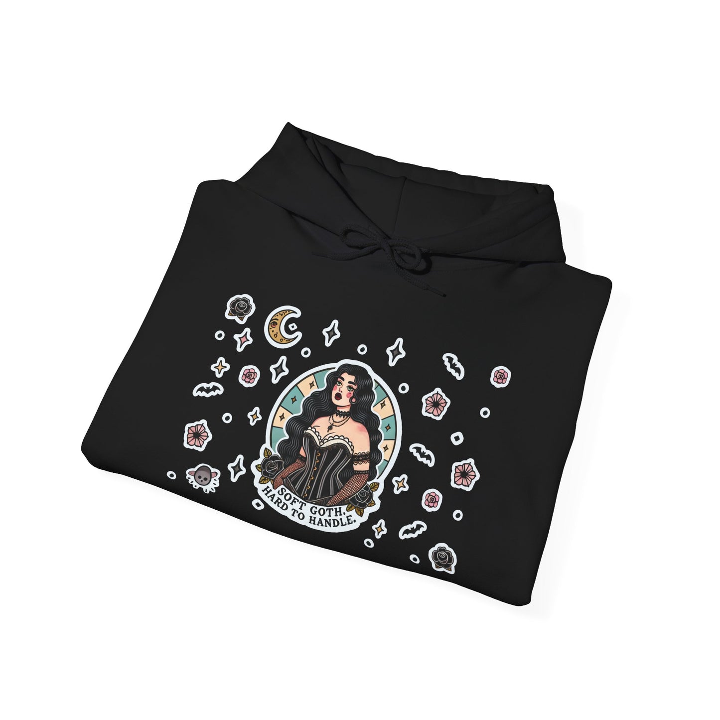 🕸️“Soft Goth” Unisex Heavy Blend™ Hooded Sweatshirt — dreamy, deadly, and not here to be tamed 🖤🌙🕸️✨