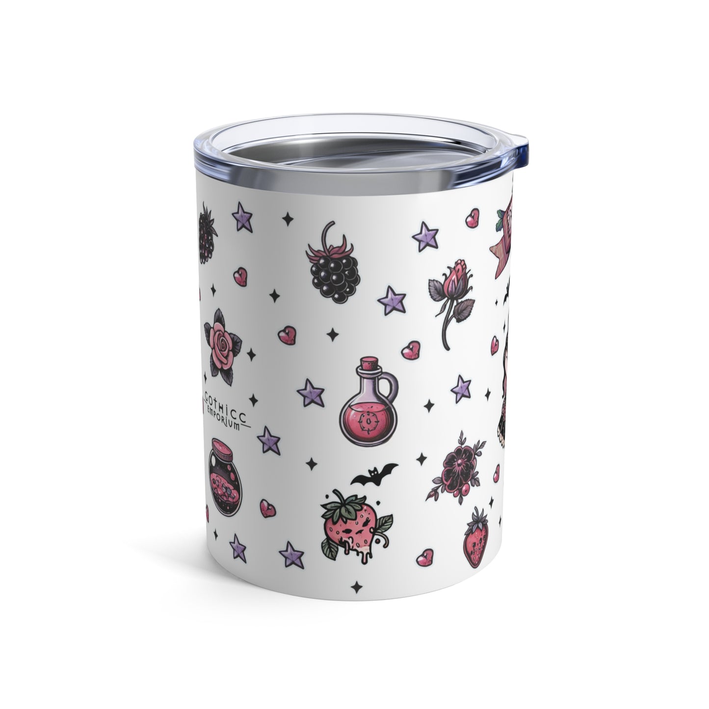 "Berry Bewitched” Tumbler – 10oz white— sultry, sweet, and steeped in magic 🍓🔮🖤✨
