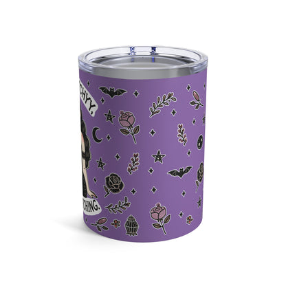 “Thicc Witchyy” Tumbler – 10oz in purple — brewed bold, served hot, and built for curves & curses 🧹🔥🖤✨