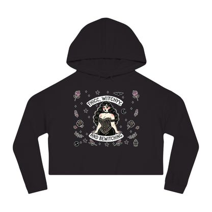 🌙 “Thicc Witchyy” Cropped Hooded Sweatshirt — cropped, curvy, and conjuring chaos 🖤🕯️✨