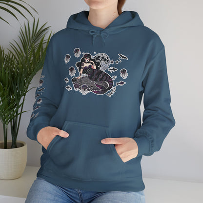 🧜‍♀️“Siren in the Shadows” Unisex Heavy Blend™ Hooded Sweatshirt — haunting, hypnotic, and draped in danger 🖤🌊🧜‍♀️🌑